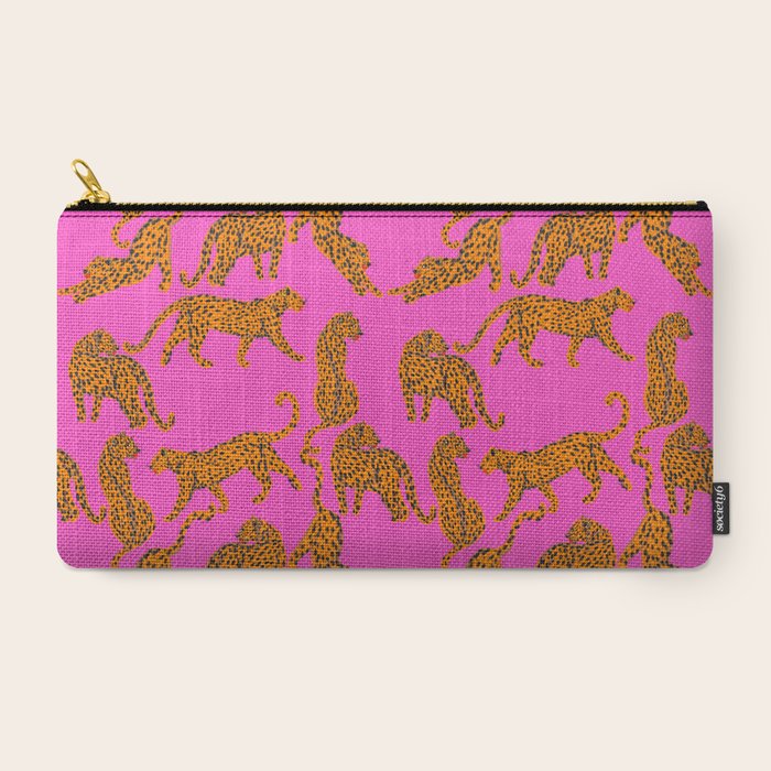 Abstract leopard with red lips illustration in fuchsia background Carry All Pouch Gallery Image 2