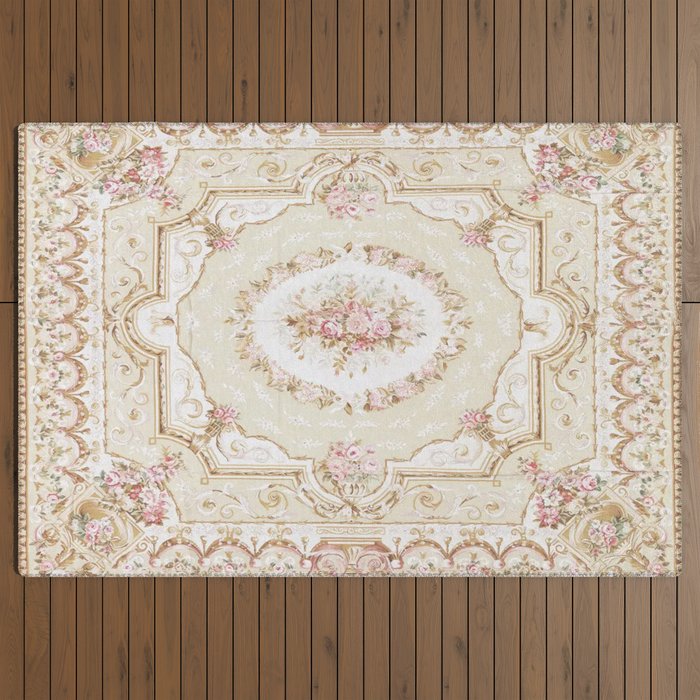 Antique French 19th Century Aubusson Rose Floral Outdoor Rug Gallery Image 3