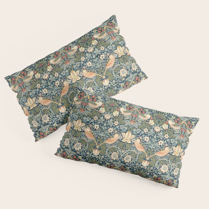 William Morris Vintage Strawberry Thief Green Indigo Thyme Pillow Sham Gallery Image 2