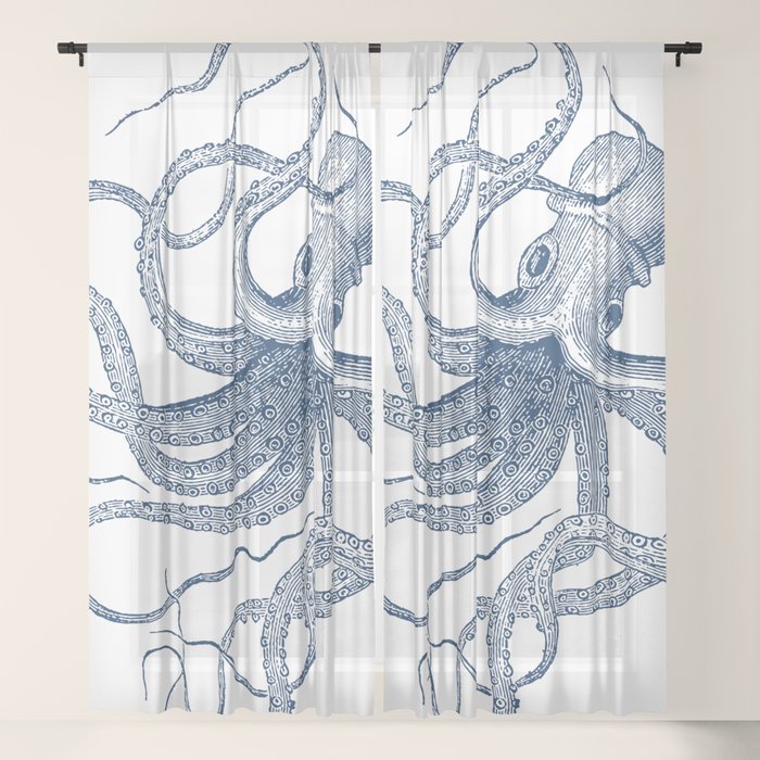 Blue nautical vintage octopus illustration Window Curtain Gallery Image 21
