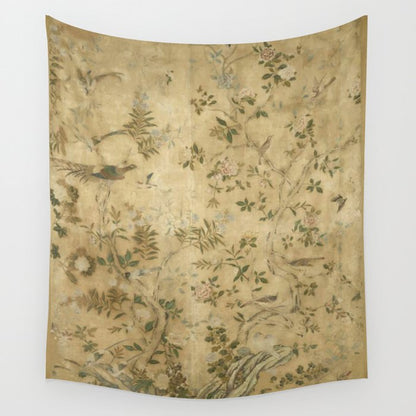 Antique 18th Century Chinoiserie Golden Garden Fresco 1740 Wall Tapestry Gallery Image 2