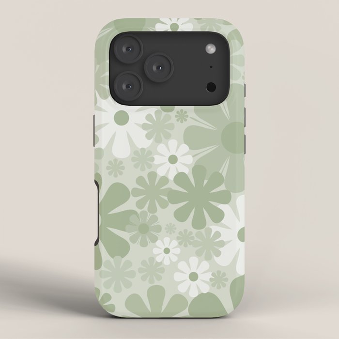 Retro 60s 70s Aesthetic Floral Pattern in Pretty Pastel Sage Green iPhone Case Gallery Image 3