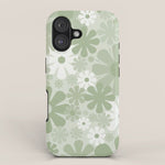 Retro 60s 70s Aesthetic Floral Pattern in Pretty Pastel Sage Green iPhone Case Gallery Image 1