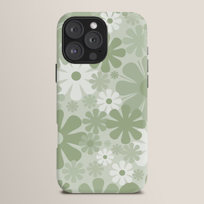 Retro 60s 70s Aesthetic Floral Pattern in Pretty Pastel Sage Green iPhone Case Gallery Image 16