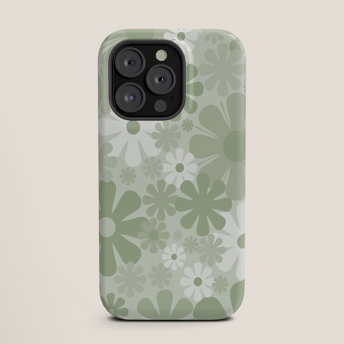 Retro 60s 70s Aesthetic Floral Pattern in Pretty Pastel Sage Green iPhone Case Gallery Image 19