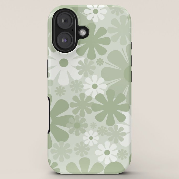 Retro 60s 70s Aesthetic Floral Pattern in Pretty Pastel Sage Green iPhone Case Gallery Image 5