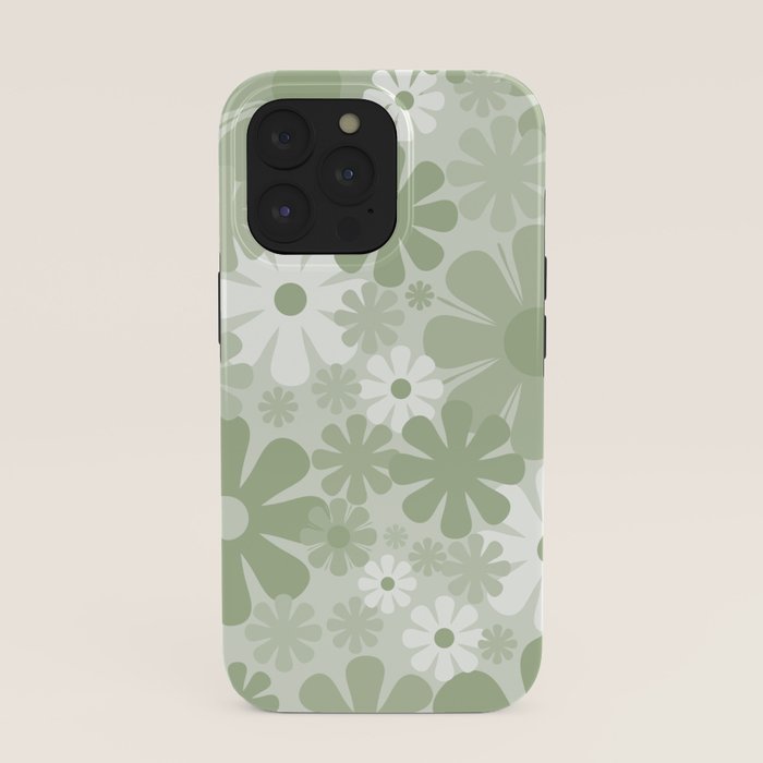 Retro 60s 70s Aesthetic Floral Pattern in Pretty Pastel Sage Green iPhone Case Gallery Image 39