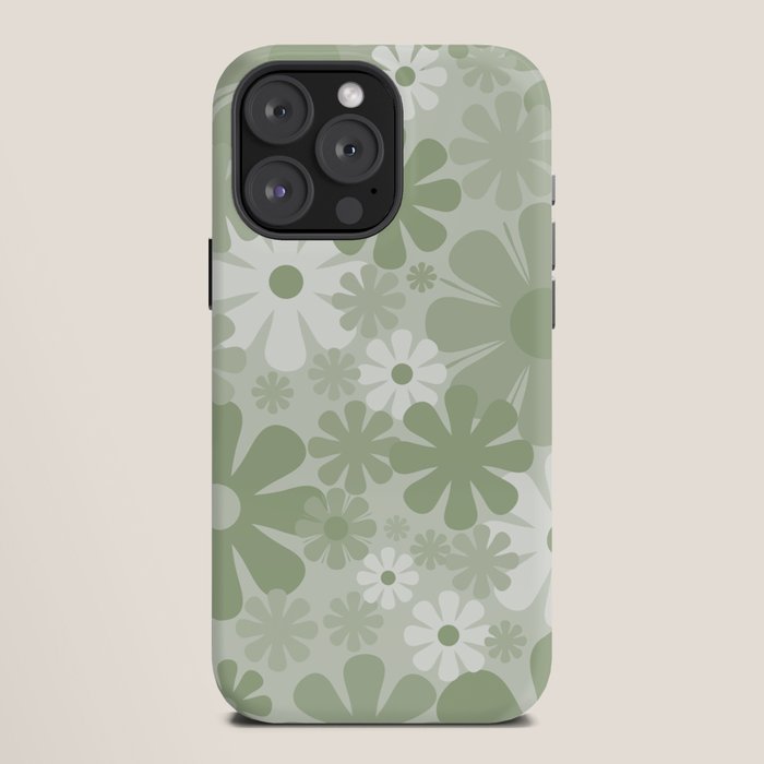 Retro 60s 70s Aesthetic Floral Pattern in Pretty Pastel Sage Green iPhone Case Gallery Image 12