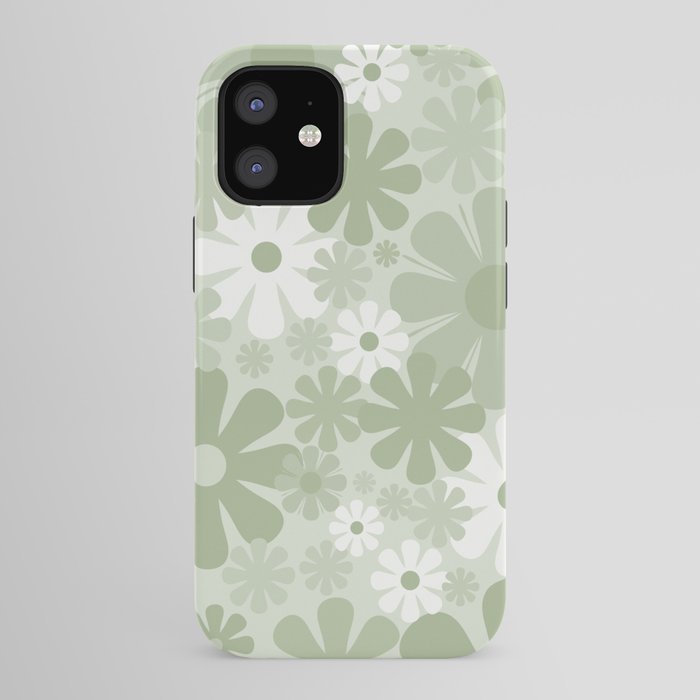 Retro 60s 70s Aesthetic Floral Pattern in Pretty Pastel Sage Green iPhone Case Gallery Image 41