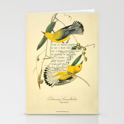 Bird Divinations: Prothonotary swamp warbler (about: almanacofbirds.org) Stationery Card Gallery Image 2