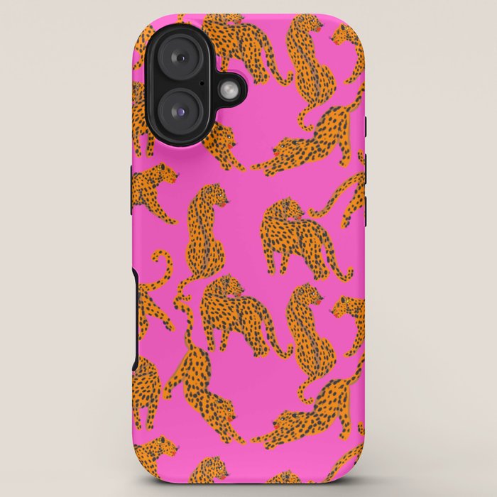 Abstract leopard with red lips illustration in fuchsia background iPhone Case Gallery Image 5