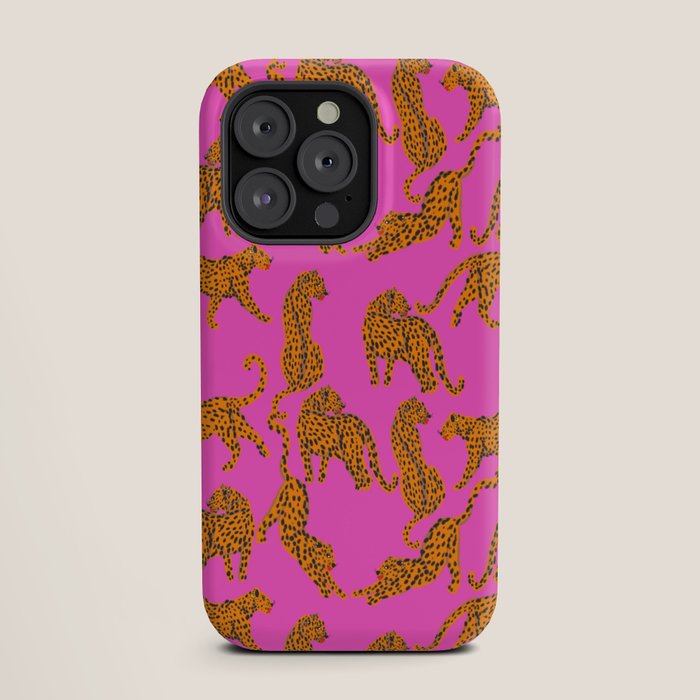 Abstract leopard with red lips illustration in fuchsia background iPhone Case Gallery Image 19