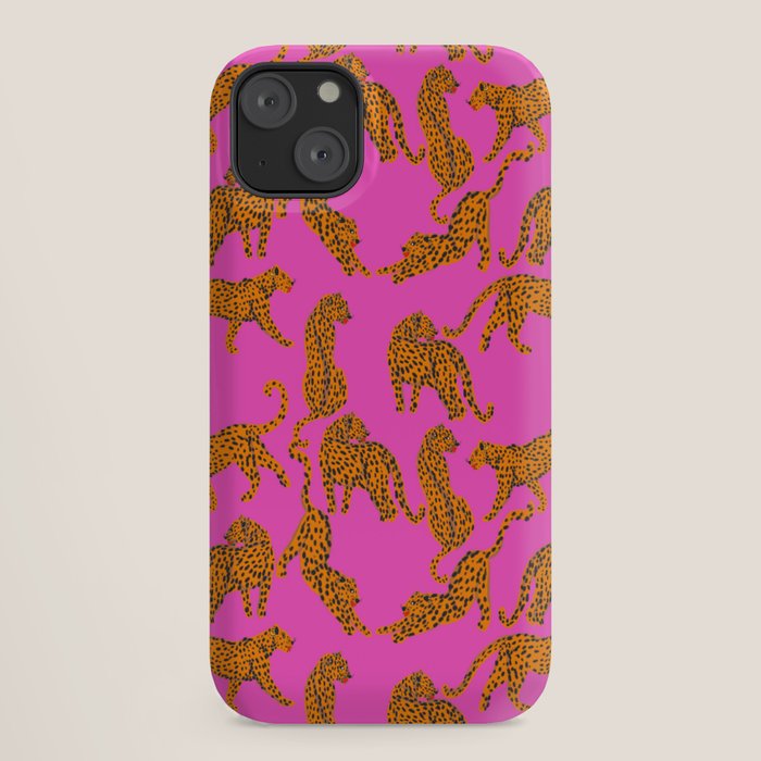 Abstract leopard with red lips illustration in fuchsia background iPhone Case Gallery Image 18
