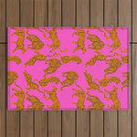 Abstract leopard with red lips illustration in fuchsia background Outdoor Rug Gallery Image 1