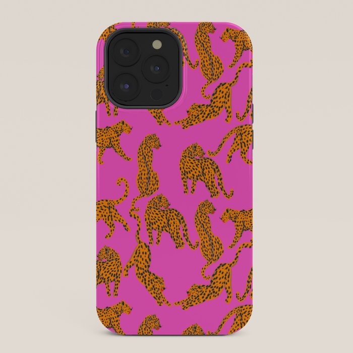 Abstract leopard with red lips illustration in fuchsia background iPhone Case Gallery Image 36