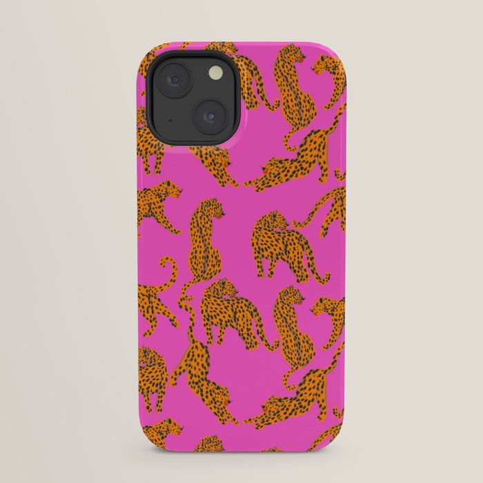 Abstract leopard with red lips illustration in fuchsia background iPhone Case Gallery Image 21