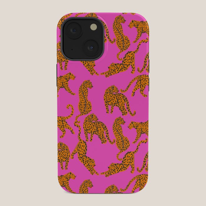 Abstract leopard with red lips illustration in fuchsia background iPhone Case Gallery Image 34