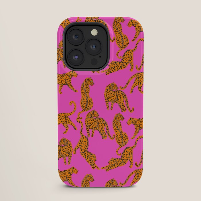 Abstract leopard with red lips illustration in fuchsia background iPhone Case Gallery Image 27