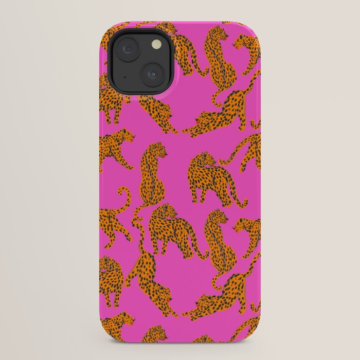 Abstract leopard with red lips illustration in fuchsia background iPhone Case Gallery Image 22