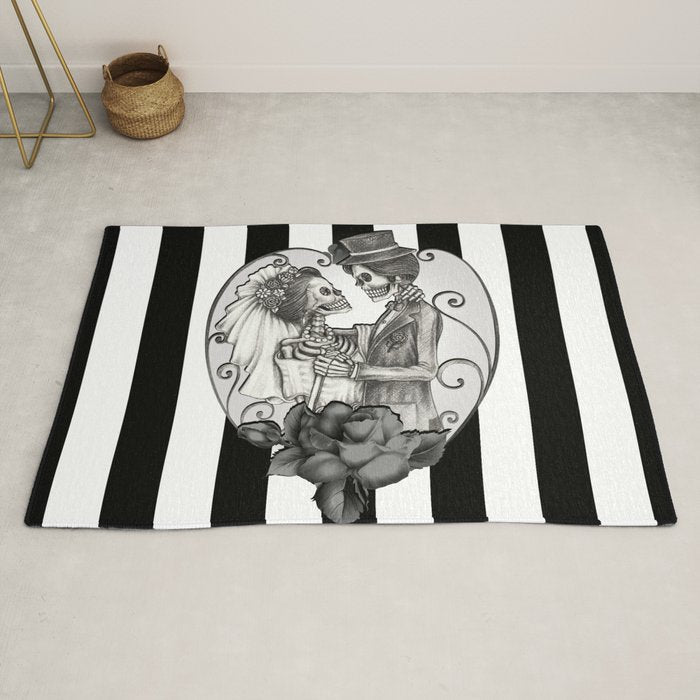 Striped Skeleton Love Couple Marriage Dance Rug Gallery Image 2