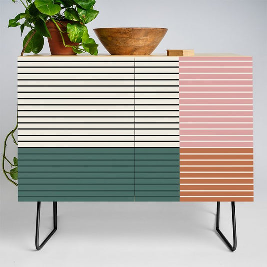 Color Block Line Abstract V Colorful Retro Credenza Gallery Image 2