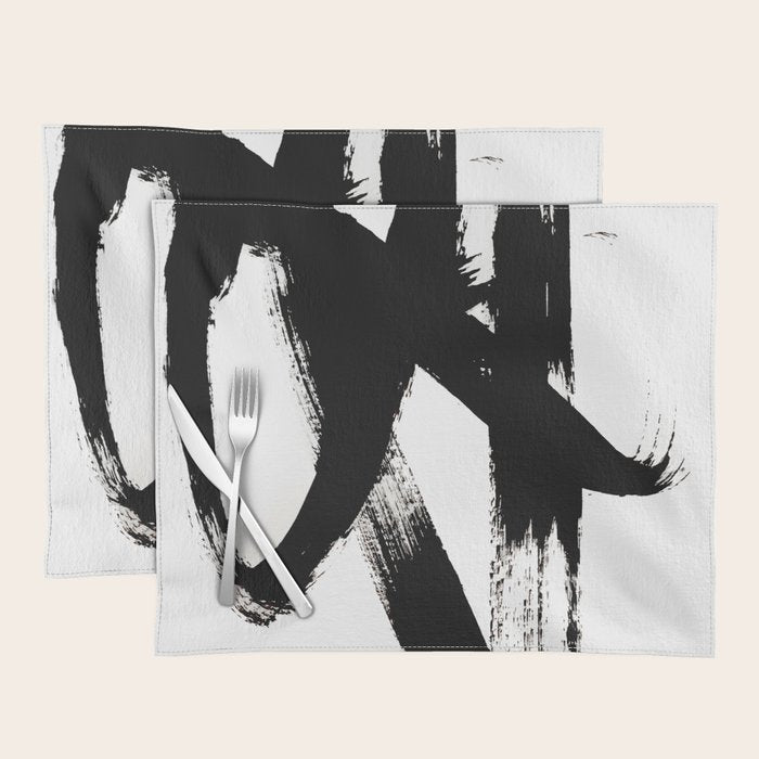Brushstroke 2 - simple black and white Placemat Gallery Image 1