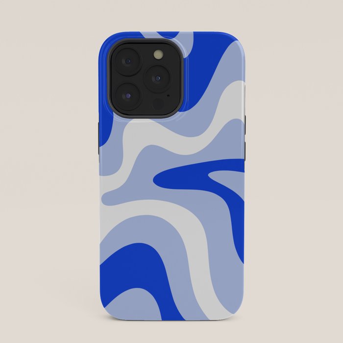Retro Liquid Swirl Abstract Pattern Square in Royal Blue, Light Blue, and White iPhone Case Gallery Image 35