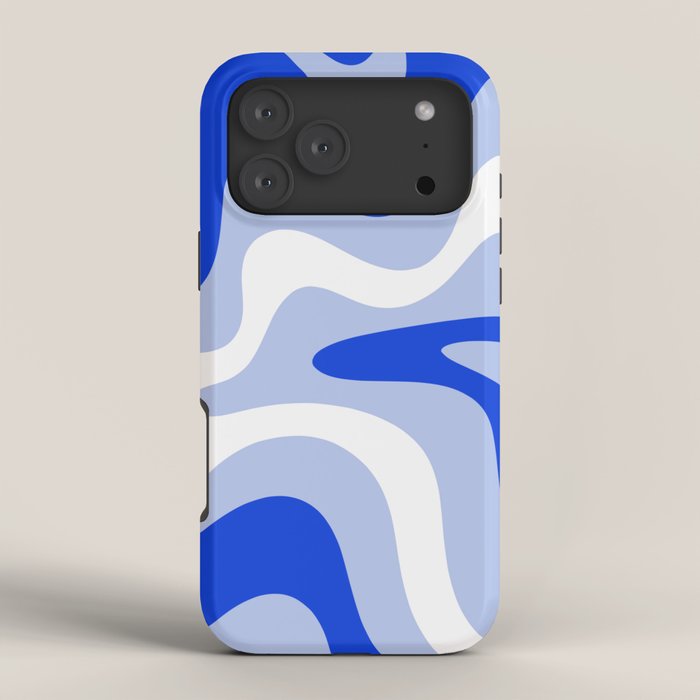 Retro Liquid Swirl Abstract Pattern Square in Royal Blue, Light Blue, and White iPhone Case Gallery Image 4