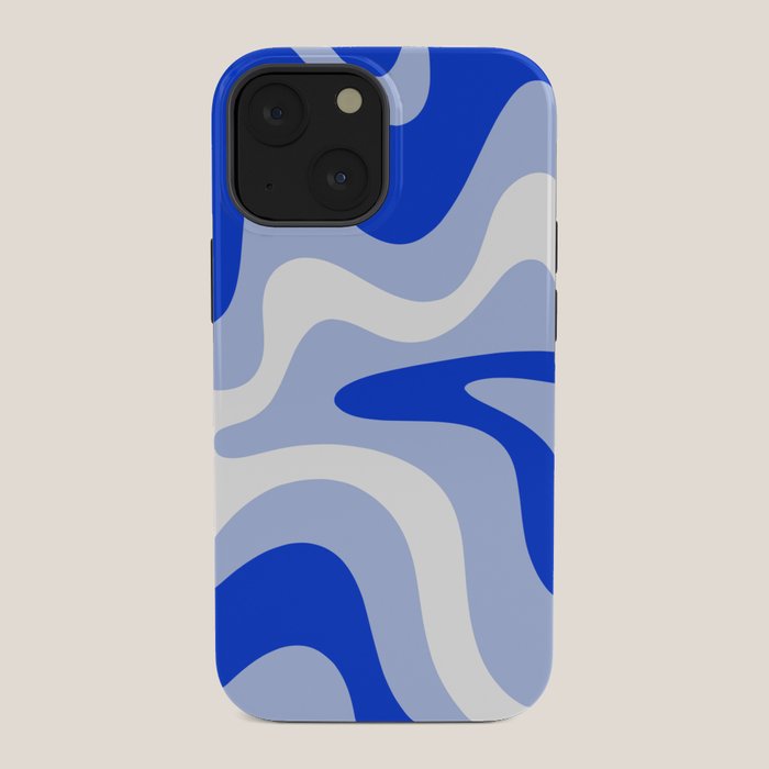 Retro Liquid Swirl Abstract Pattern Square in Royal Blue, Light Blue, and White iPhone Case Gallery Image 34