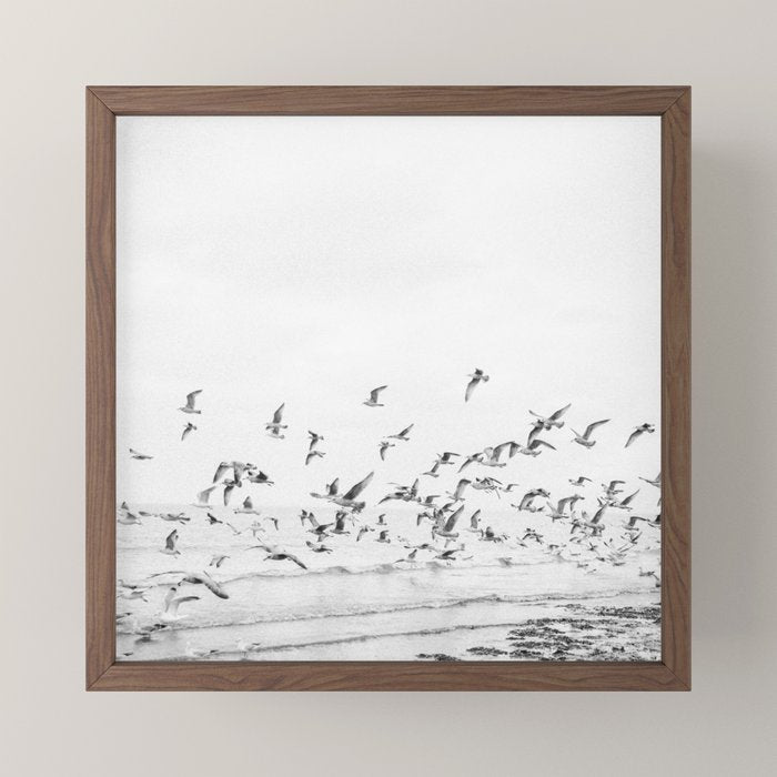 "Seagulls" | Coastal black and white photo | Film photography | Beach - square Mini Art Print Gallery Image 2