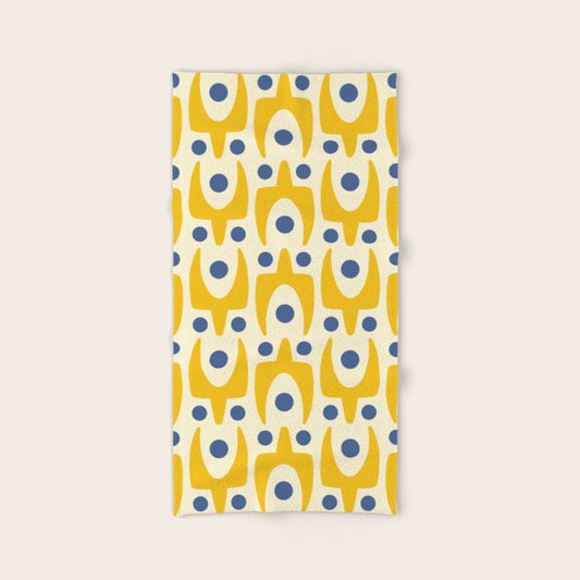 Mid Century Modern Abstract Pattern 641 Googie Yellow and Blue Towels Gallery Image 2