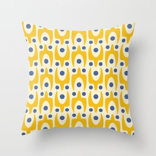 Mid Century Modern Abstract Pattern 641 Googie Yellow and Blue Throw Pillow Gallery Image 1