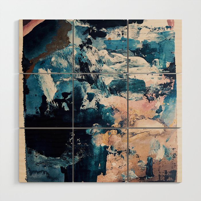 Sweetly: a bohemian, abstract work on paper in blue, pink, white, and gold Wood Wall Art Gallery Image 3