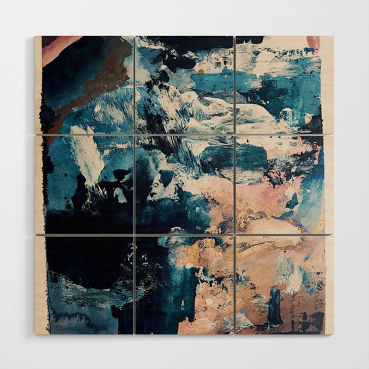 Sweetly: a bohemian, abstract work on paper in blue, pink, white, and gold Wood Wall Art Gallery Image 2