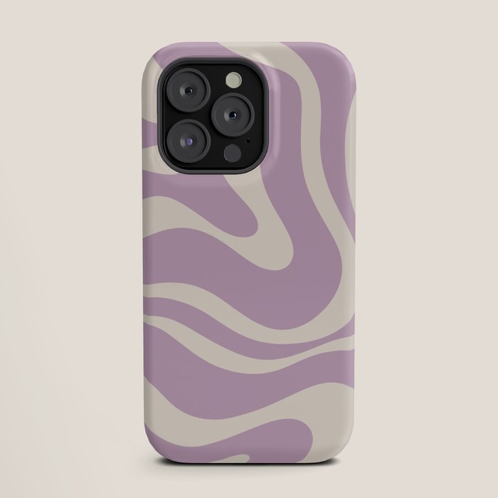 Modern Retro Liquid Swirl Abstract Pattern Square in Lavender Cream iPhone Case Gallery Image 19