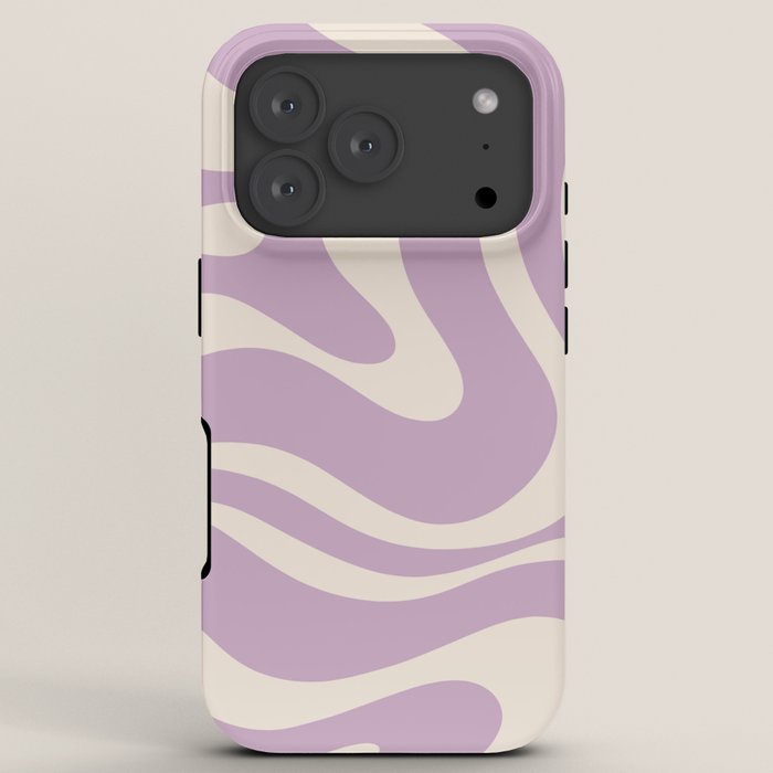 Modern Retro Liquid Swirl Abstract Pattern Square in Lavender Cream iPhone Case Gallery Image 7