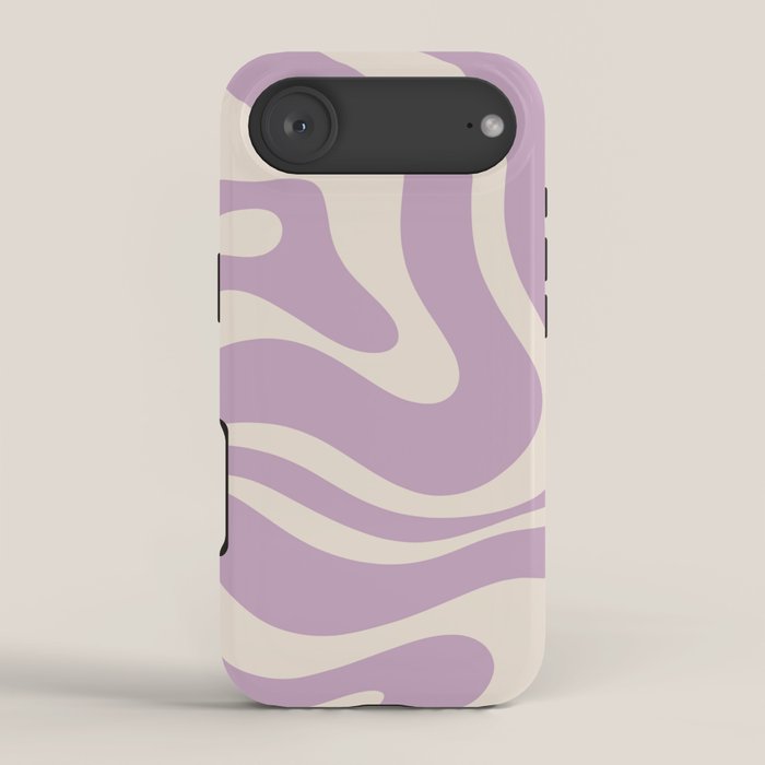 Modern Retro Liquid Swirl Abstract Pattern Square in Lavender Cream iPhone Case Gallery Image 2