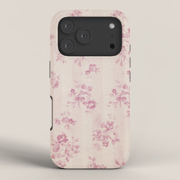 Elegant blush pink white rustic floral vintage stripes iPhone Case Gallery Image 3