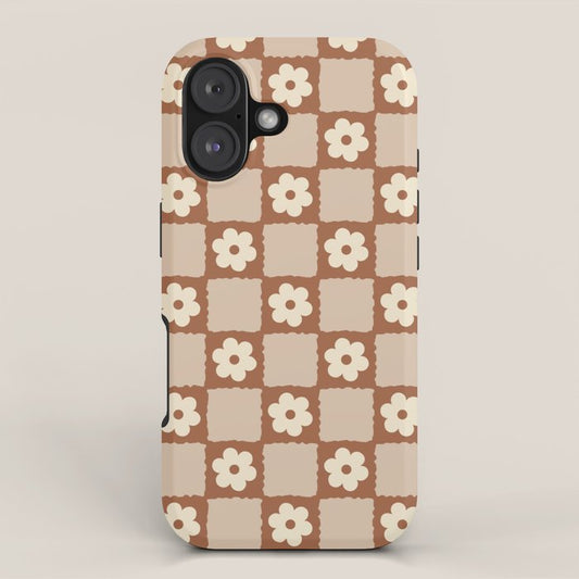 Retro Flower Checker in Brown iPhone Case Gallery Image 1