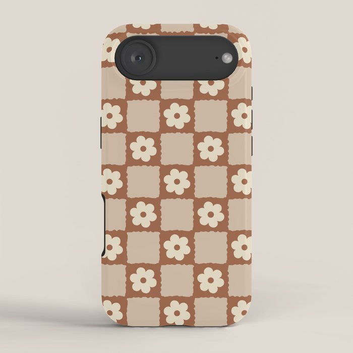 Retro Flower Checker in Brown iPhone Case Gallery Image 2