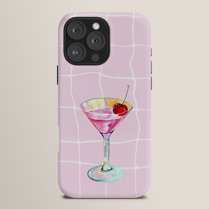 Pink Aesthetic Martini Glass with Cherry iPhone Case Gallery Image 16