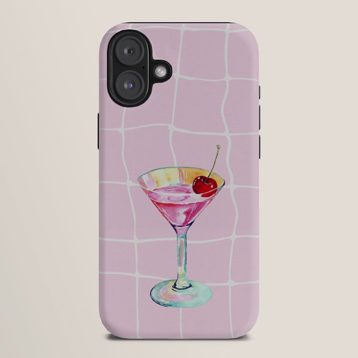 Pink Aesthetic Martini Glass with Cherry iPhone Case Gallery Image 10