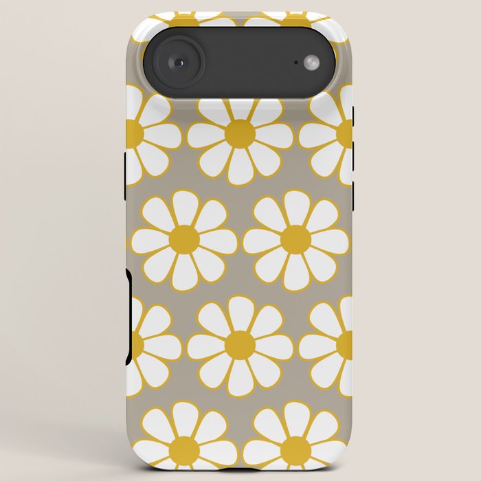 Cheerful Retro Daisy Floral Pattern in Mustard Gold and Gray iPhone Case Gallery Image 6