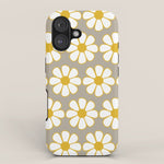 Cheerful Retro Daisy Floral Pattern in Mustard Gold and Gray iPhone Case Gallery Image 1
