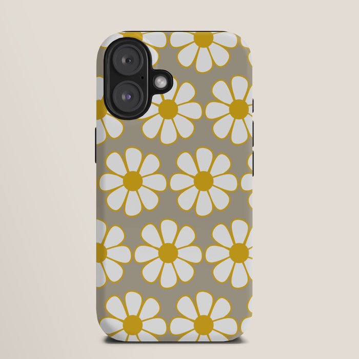 Cheerful Retro Daisy Floral Pattern in Mustard Gold and Gray iPhone Case Gallery Image 9
