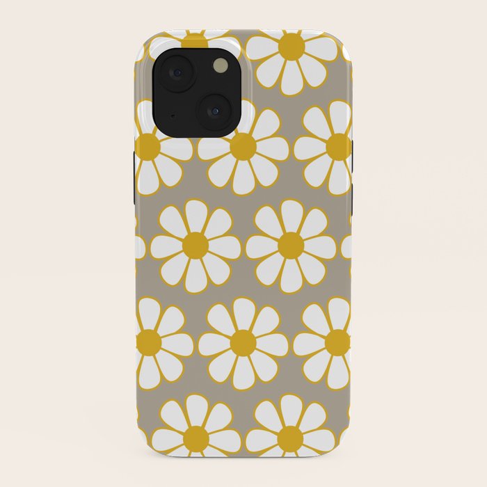 Cheerful Retro Daisy Floral Pattern in Mustard Gold and Gray iPhone Case Gallery Image 38