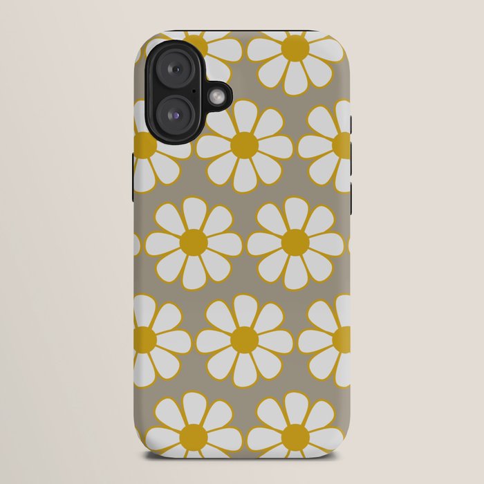 Cheerful Retro Daisy Floral Pattern in Mustard Gold and Gray iPhone Case Gallery Image 10