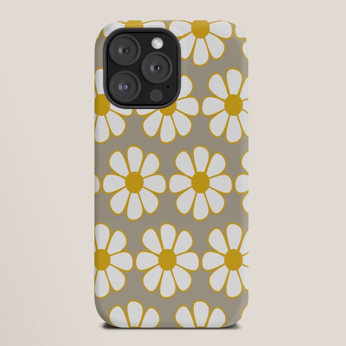 Cheerful Retro Daisy Floral Pattern in Mustard Gold and Gray iPhone Case Gallery Image 20