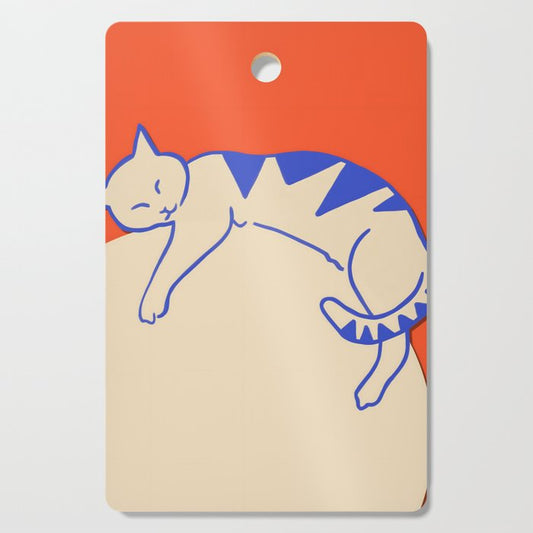 Catalyst, Cat Pets Save The World, Animals Globe Bohemian Eclectic, Cats Sleeping Bold Maximalism, Basic Line Art Drawing Red Illustration Cutting Board Gallery Image 1