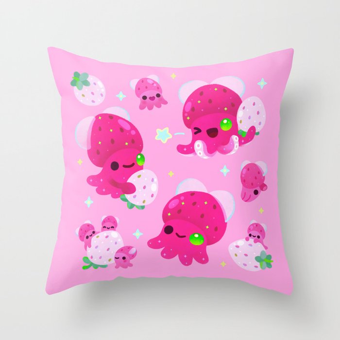 Strawberry squid Throw Pillow Gallery Image 6